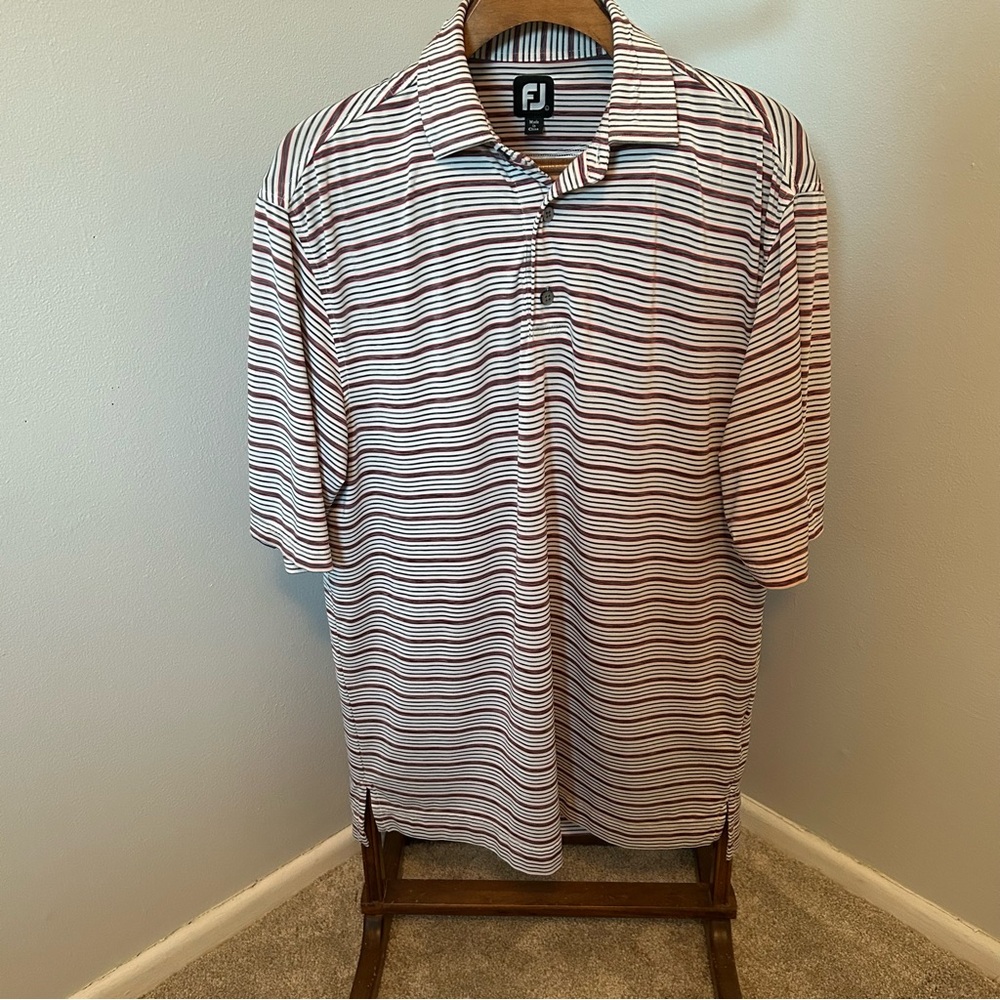 FootJoy Men's Striped Polo Shirt - Red, White, and Gray